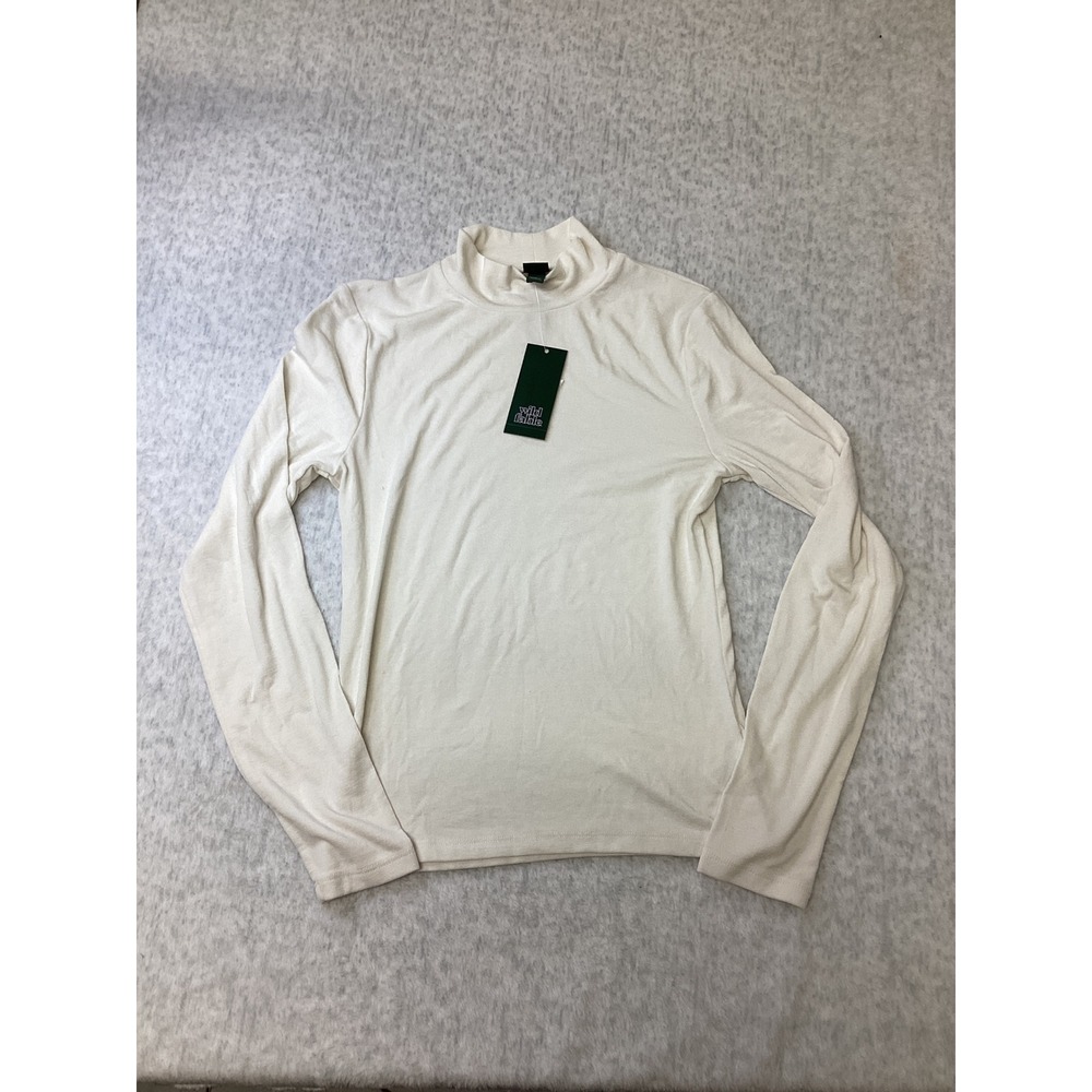 Wild Fable Womens Mock Neck Long Sleeve Ribbed Top Off White Cream Medium NEW